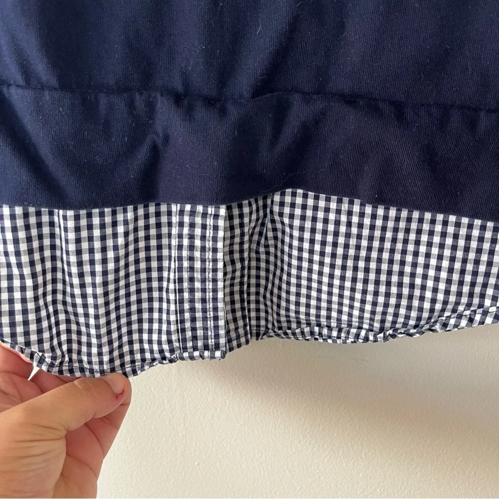 J. Crew Mercantile Navy Long Sleeve Crew‎ Neck Gingham Detail Top Small